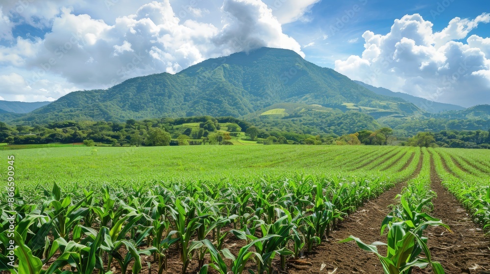 Maize crop farm in rural setting near mountain Maize crop farm in rural setting near mountain
