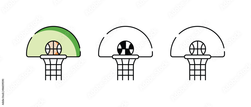 Basket Ball Hoop icons vector set stock illustration Basket Ball Hoop icons vector set stock illustration