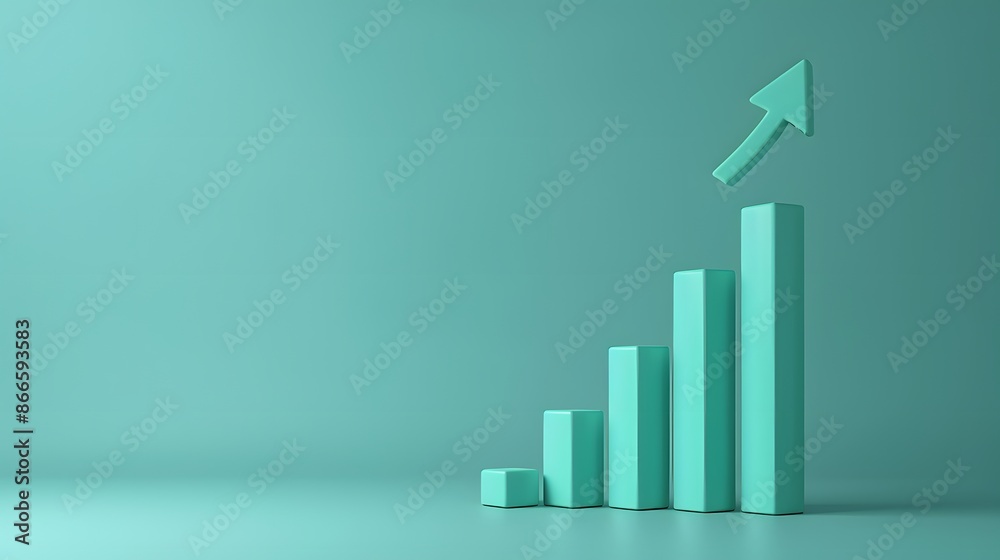 3D graph with upward arrow on green background, depicting business growth and success. Ideal for statistics, finance, and marketing concepts. 3D graph with upward arrow on green background, depicting business growth and success. Ideal for statistics, finance, and marketing concepts.