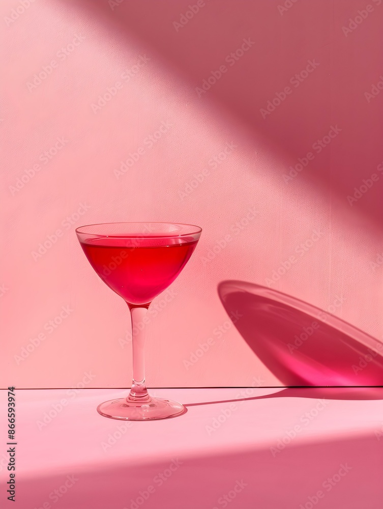 Red Summer Drink on a pink Background with Sunlight and Shadows Red Summer Drink on a pink Background with Sunlight and Shadows