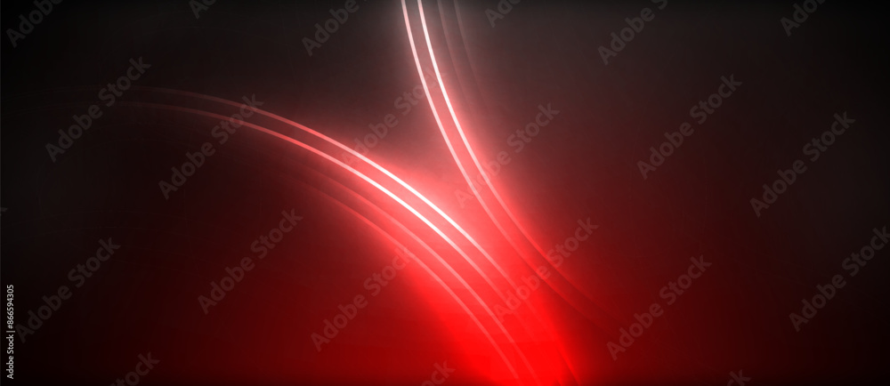 Obraz premium Neon glowing circle rays, light round lines in the dark, planet style neon wave lines. Energetic electric concept design for wallpaper, banner, background