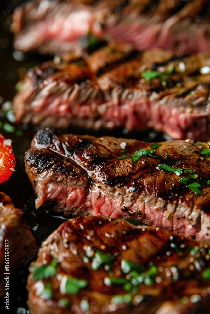 close-up of steak on the grill. Selective focus close-up of steak on the grill. Selective focus