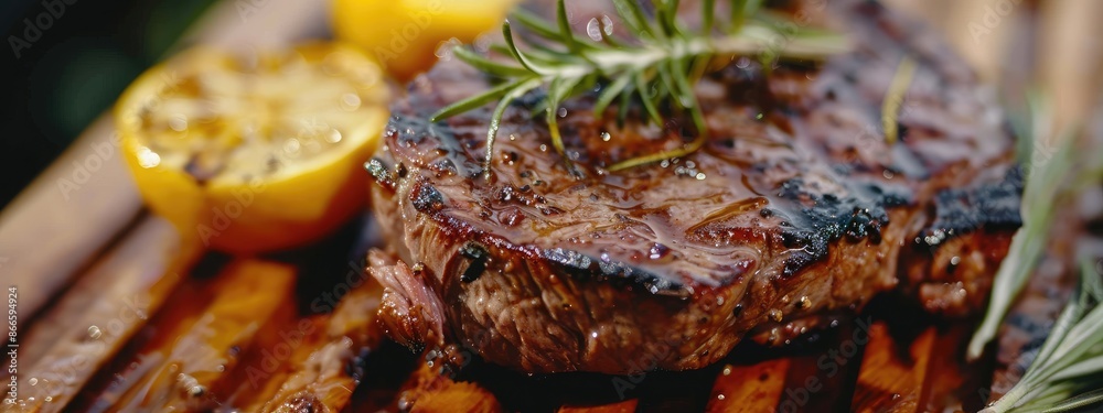 close-up of steak on the grill. Selective focus close-up of steak on the grill. Selective focus