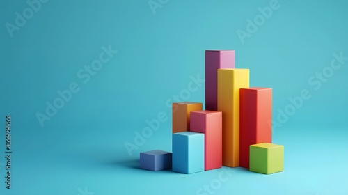 Colorful 3D bar chart on a blue background. The vibrant columns represent data visualization and statistical information in a creative design. Free Download Colorful 3D bar chart on a blue background. The vibrant columns represent data visualization and statistical information in a creative design. - GFXLoad