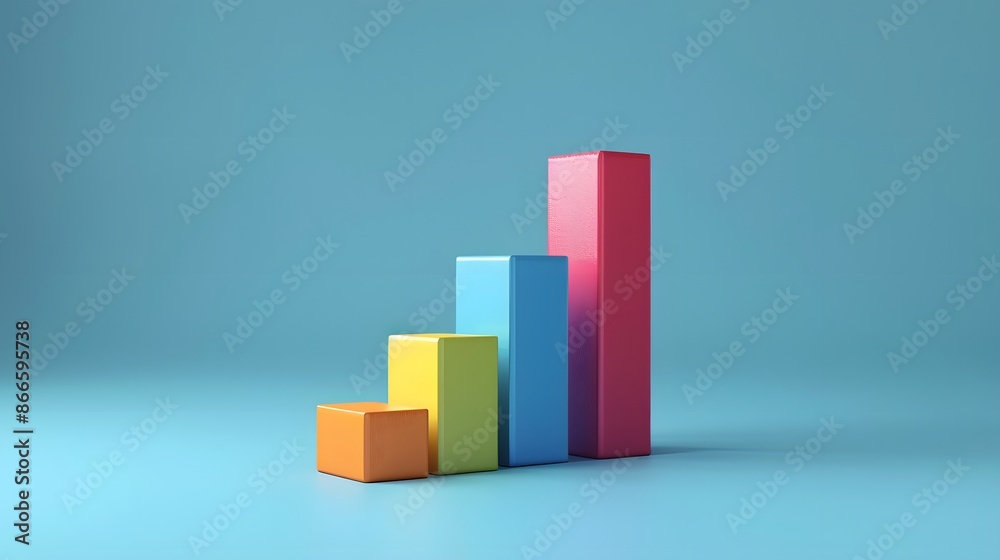 Colorful 3D bar chart on blue background representing business data and growth. Suitable for presentations or infographics. Colorful 3D bar chart on blue background representing business data and growth. Suitable for presentations or infographics.