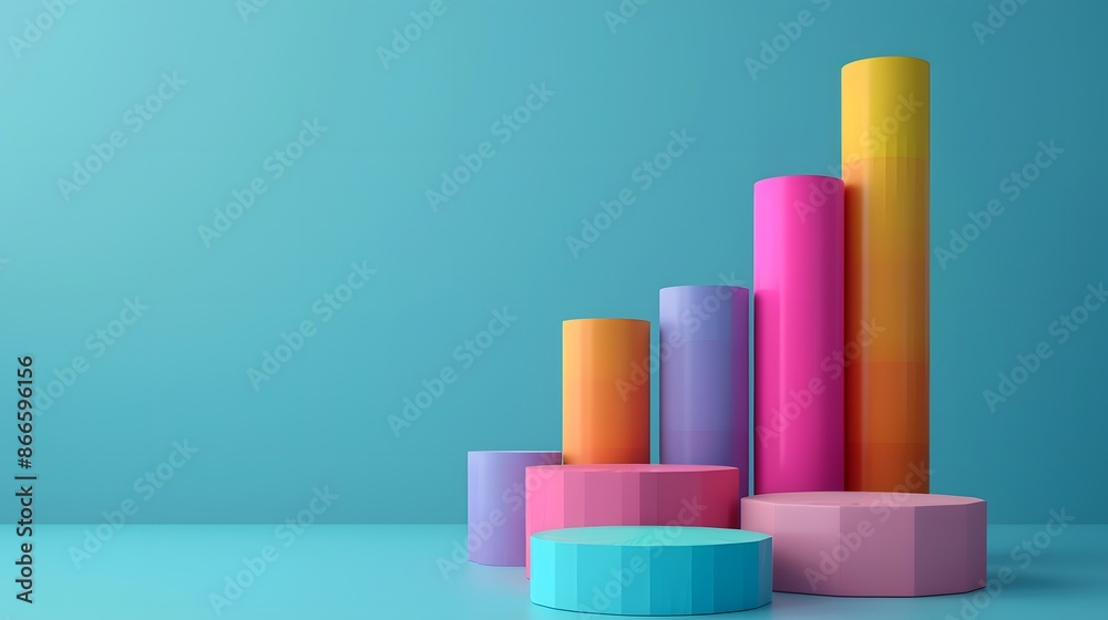 Colorful 3D bar graph illustration on a vibrant blue background, representing data visualization, growth, and business statistics. Colorful 3D bar graph illustration on a vibrant blue background, representing data visualization, growth, and business statistics.