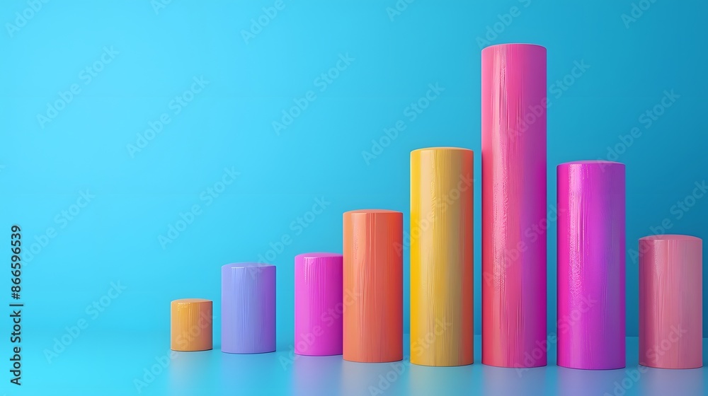 Colorful 3D bar graph on blue background depicting data growth, business statistics, progress, and analytical concepts. Colorful 3D bar graph on blue background depicting data growth, business statistics, progress, and analytical concepts.
