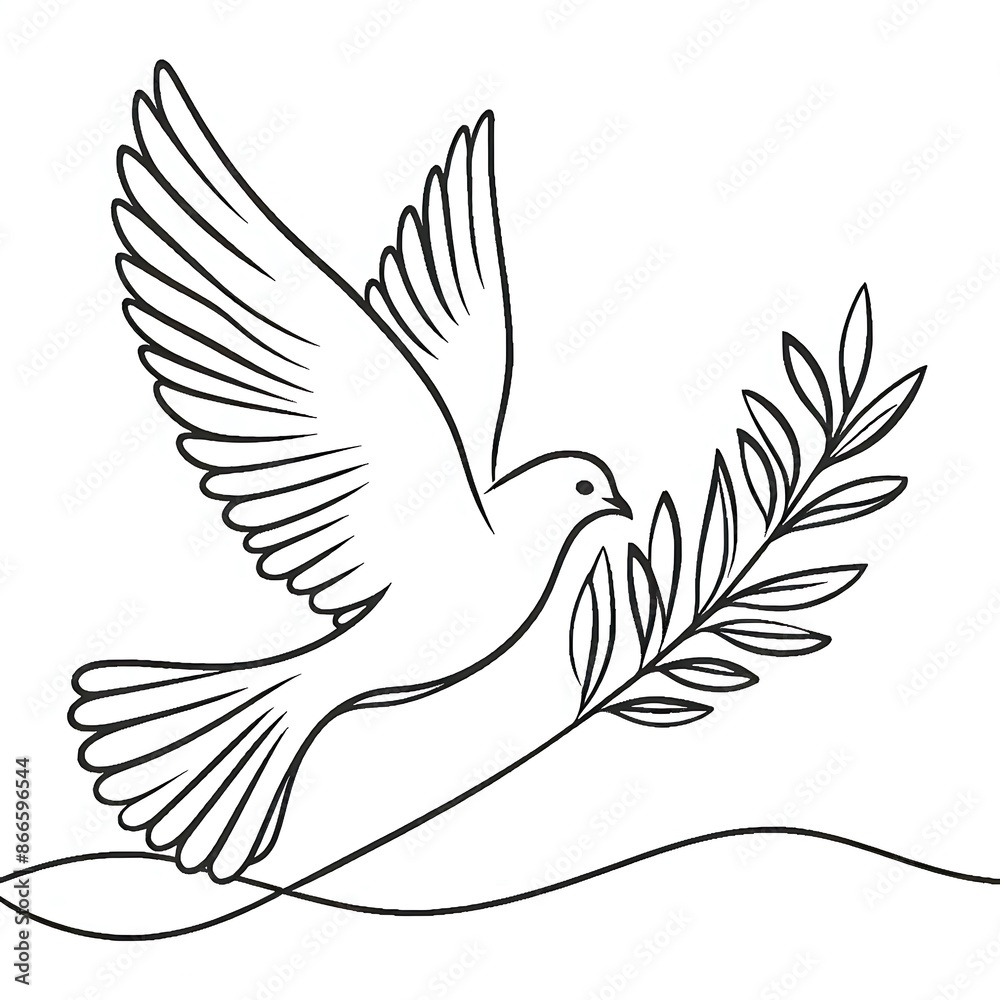 Fototapeta premium white dove flying with olive branch one line continuous 