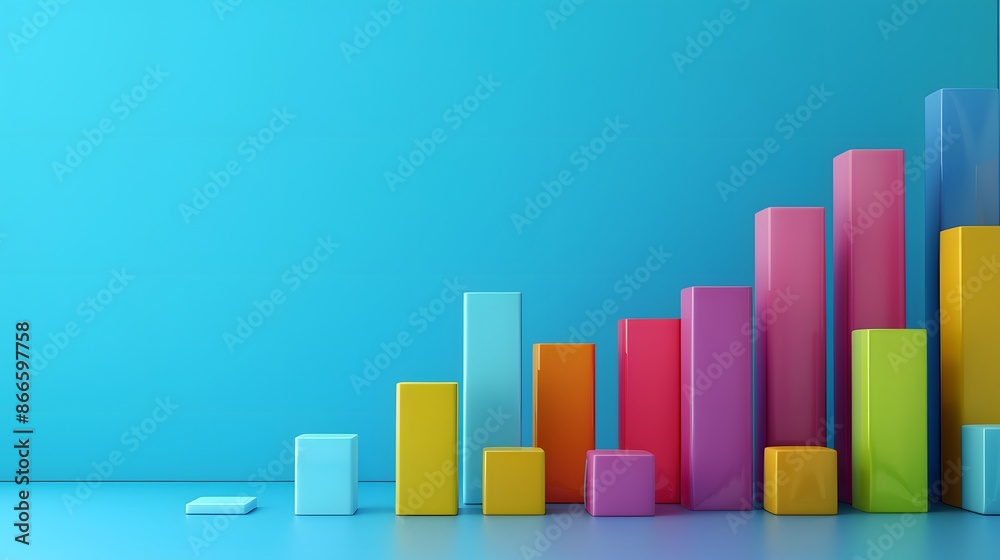 Colorful bar graph on blue background representing data analysis, growth, and business statistics. Vibrant 3D illustration for financial reports. Colorful bar graph on blue background representing data analysis, growth, and business statistics. Vibrant 3D illustration for financial reports.