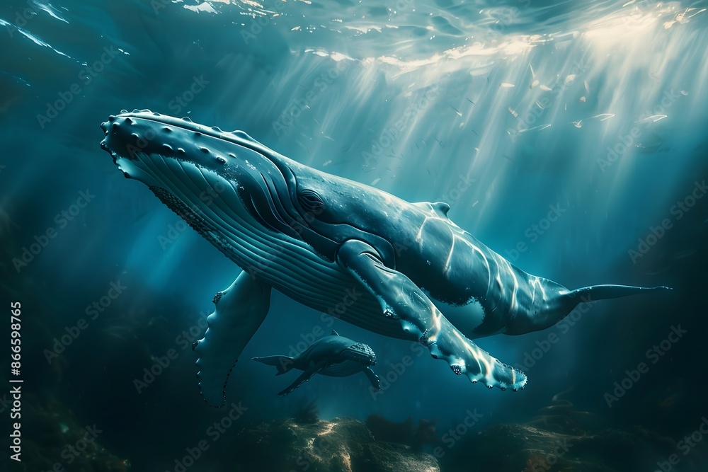 Fototapeta premium Big whale in a deep sea