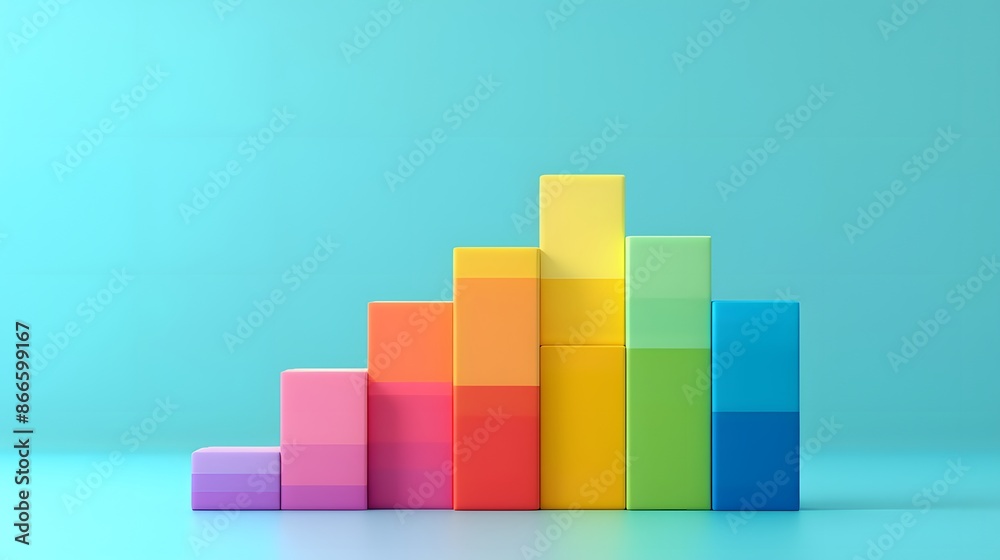 Colorful stacked rectangular blocks against a blue background, arranged in a stair-like pattern, representing growth and organization. Colorful stacked rectangular blocks against a blue background, arranged in a stair-like pattern, representing growth and organization.
