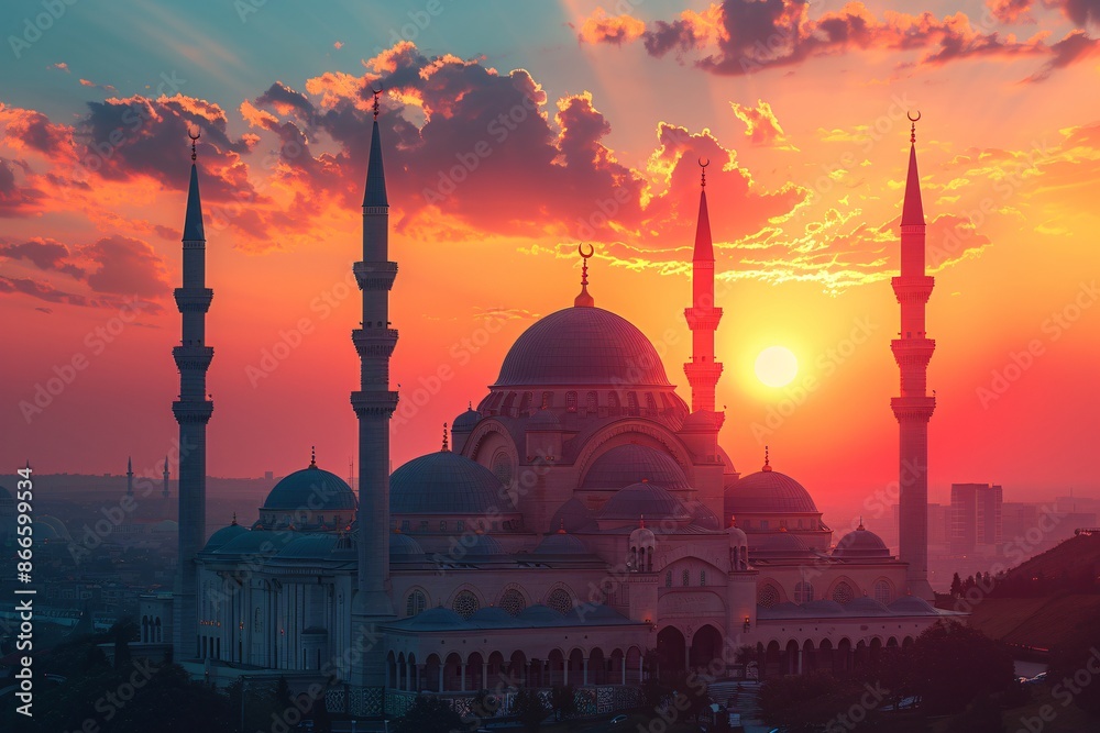 Obraz premium Mosque Silhouette at Sunset
