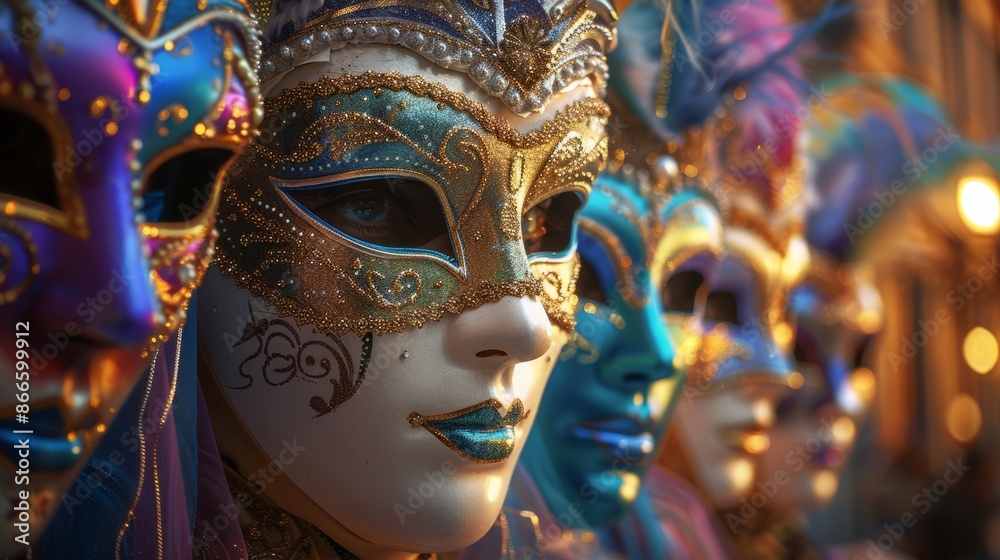 Venetian carnival masks in vibrant colors