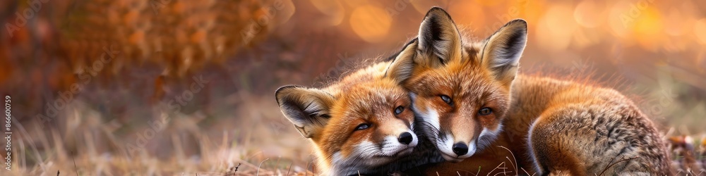 two foxes are hugging. Selective focus two foxes are hugging. Selective focus