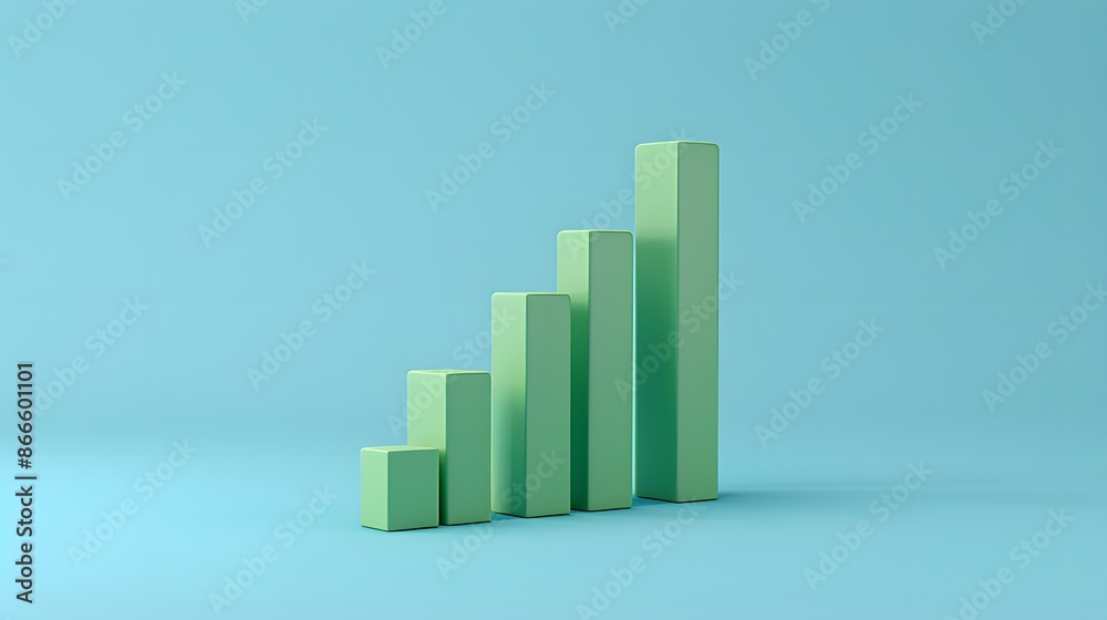 Minimalist 3D bar graph artwork showcasing gradual growth and progress on a blue background. Ideal for business and financial presentations. Minimalist 3D bar graph artwork showcasing gradual growth and progress on a blue background. Ideal for business and financial presentations.