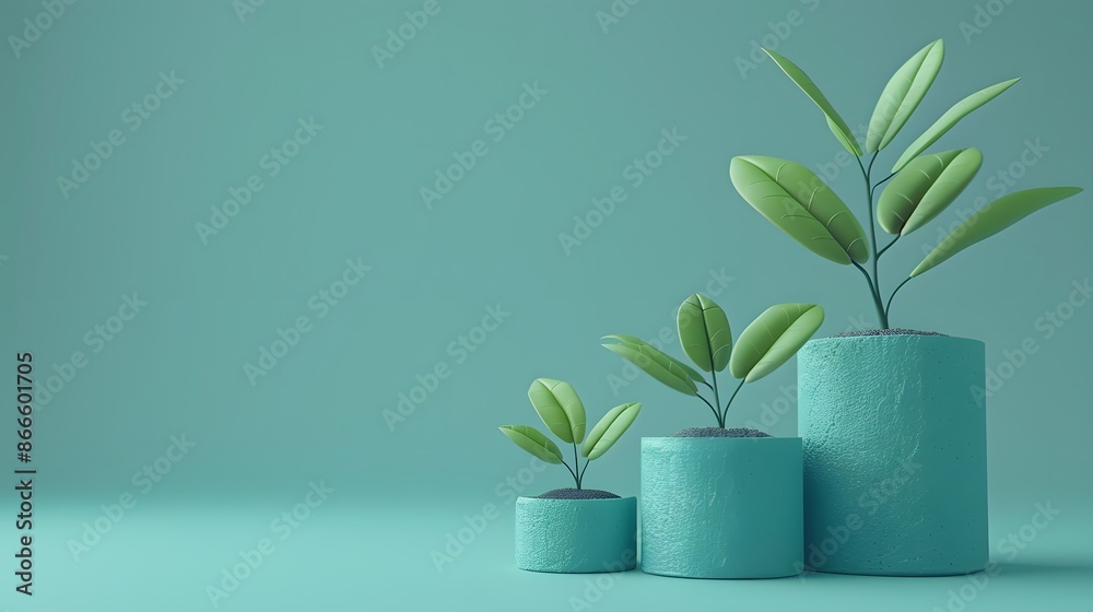 Minimalist green plants in cylindrical pots in a gradient background, symbolizing growth and nature in a simple, elegant composition. Minimalist green plants in cylindrical pots in a gradient background, symbolizing growth and nature in a simple, elegant composition.