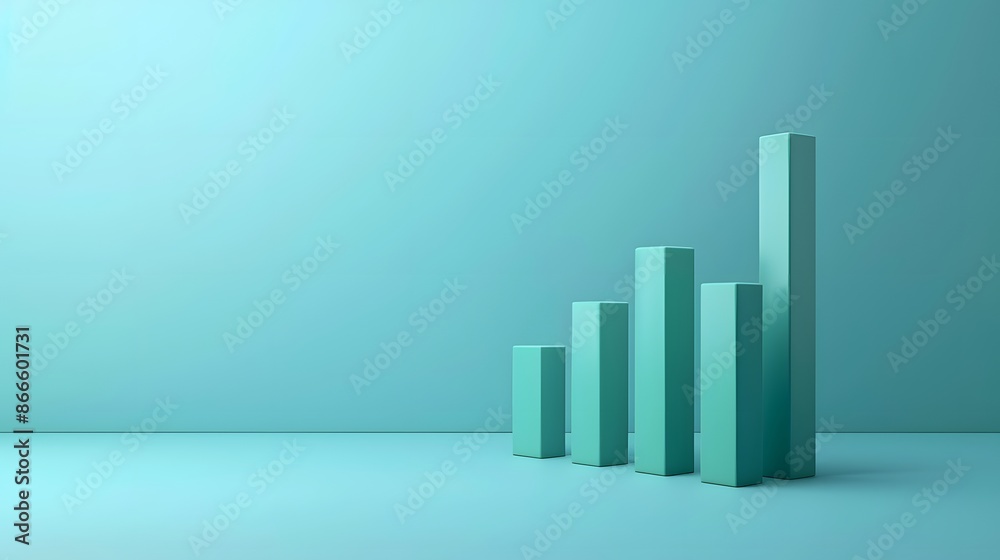 Minimalistic 3D bar chart on a blue background representing financial growth, data analysis, and business progress in a simple graphic style. Minimalistic 3D bar chart on a blue background representing financial growth, data analysis, and business progress in a simple graphic style.