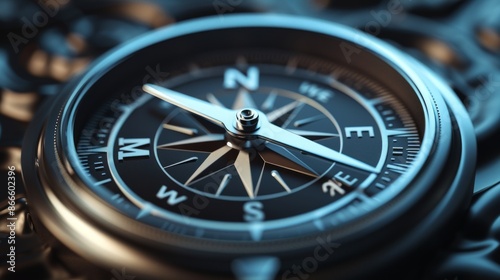 Closeup of a Compass with Silver Bezel