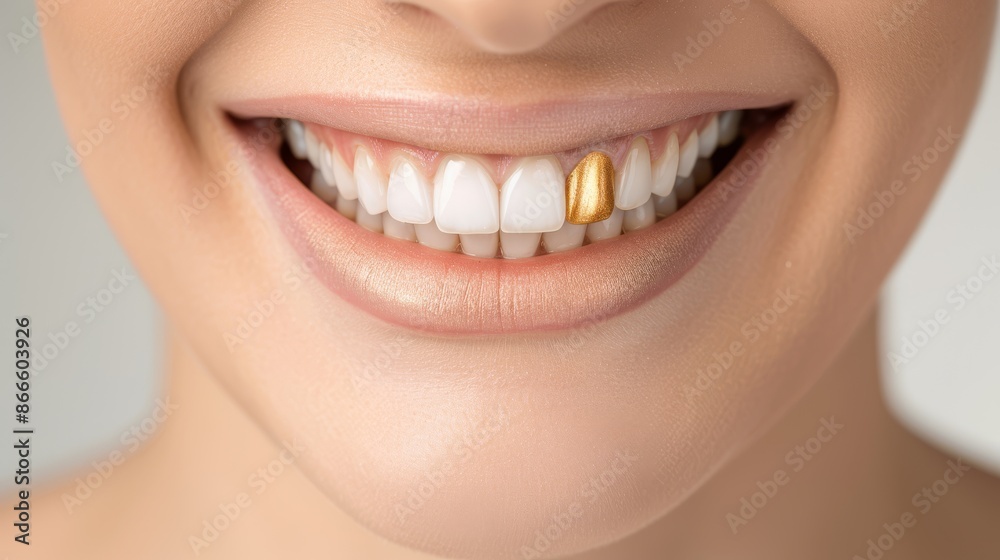 A woman with a gold tooth in her mouth A woman with a gold tooth in her mouth
