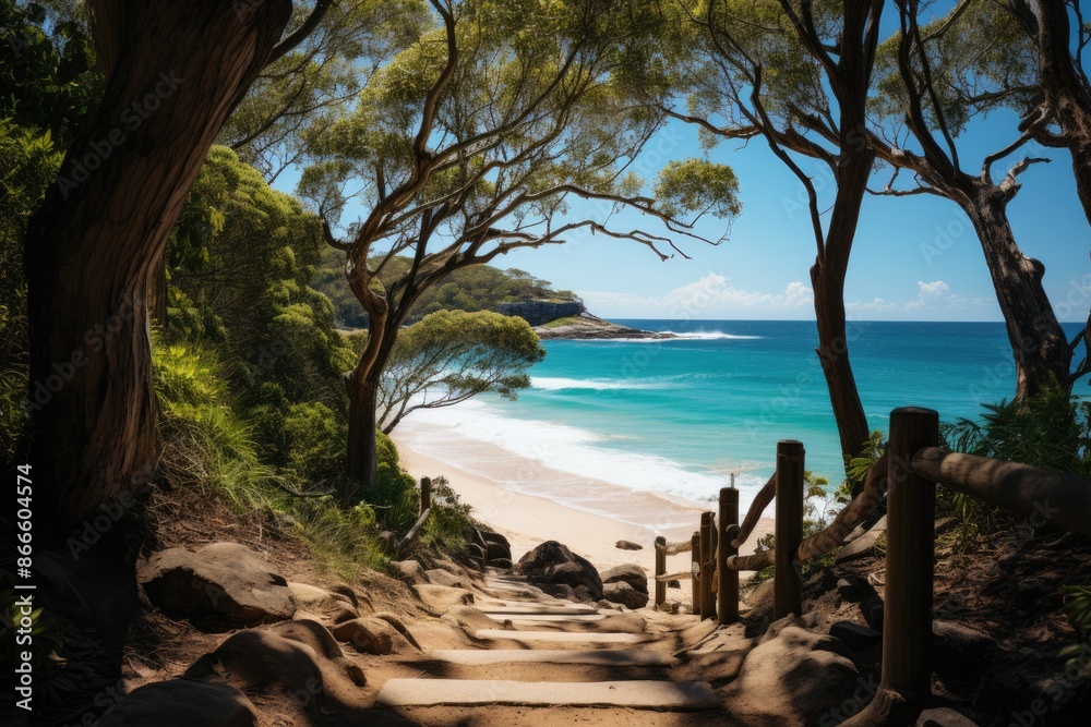 Noosa, Australia, Noosa National Park (Naosa National Park), with stunning coastal trails., generative IA Noosa, Australia, Noosa National Park (Naosa National Park), with stunning coastal trails., generative IA