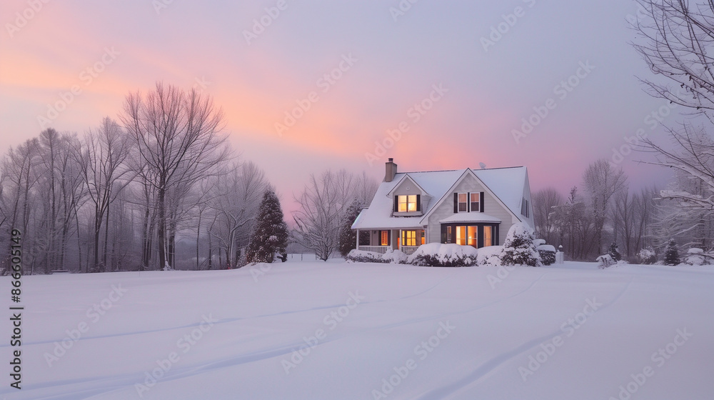 House at Winter. Architecture Exterior with Windows. Residential Building (one family). Real Estate. Suburban Residence. House at Winter. Architecture Exterior with Windows. Residential Building (one family). Real Estate. Suburban Residence.