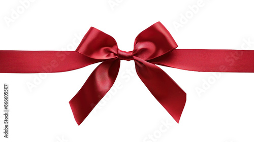 Vibrant red satin ribbon with bow on transparent background