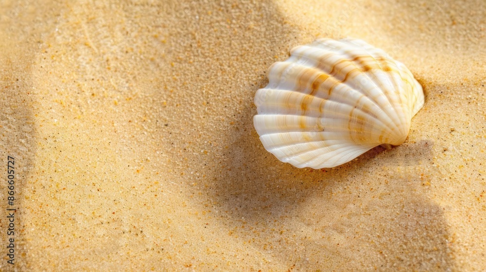 Seashell Resting on Sunlit Sandy Beach with Ripples Seashell Resting on Sunlit Sandy Beach with Ripples