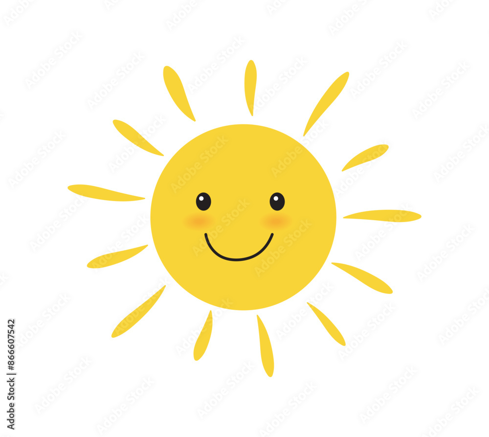 Sun smile icon isolated on white background. Cute suns. Sunshine emoji. Vector illustration. Sun smile icon isolated on white background. Cute suns. Sunshine emoji. Vector illustration.