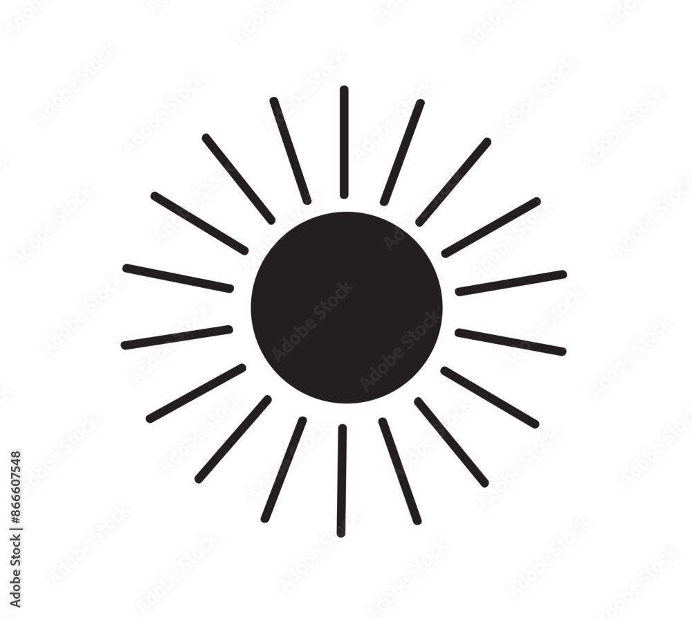 Sun icon isolated on white background. Sunshine, Sunset. Solar icon. Decorative circle full. Vector illustration Sun icon isolated on white background. Sunshine, Sunset. Solar icon. Decorative circle full. Vector illustration