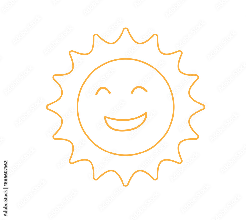 Sun smile icon isolated on white background. Cute suns. Sunshine emoji. Vector illustration.