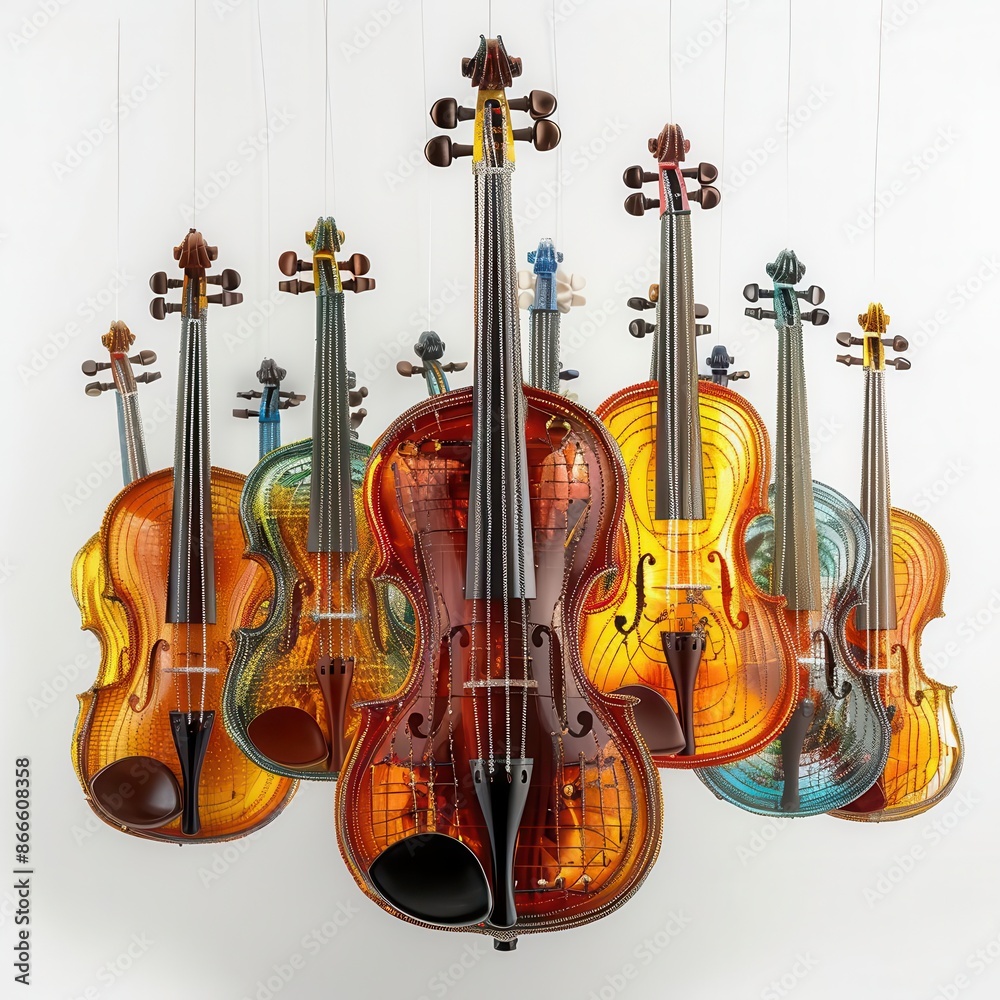 Fototapeta premium group of violin strings hanging from a ceiling