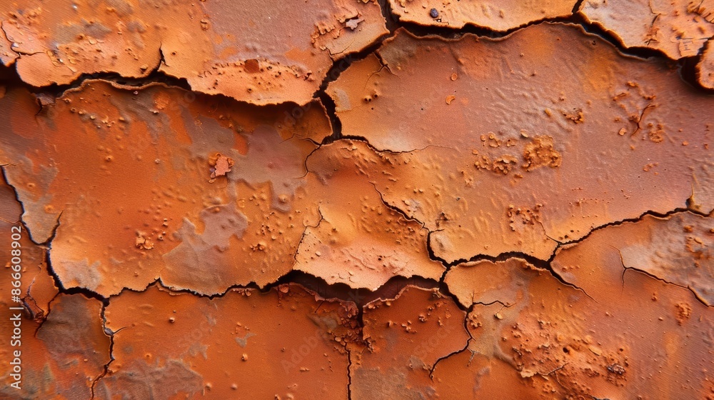 Fototapeta premium Rusty Cracked Surface Texture with Shades of Orange and Brown
