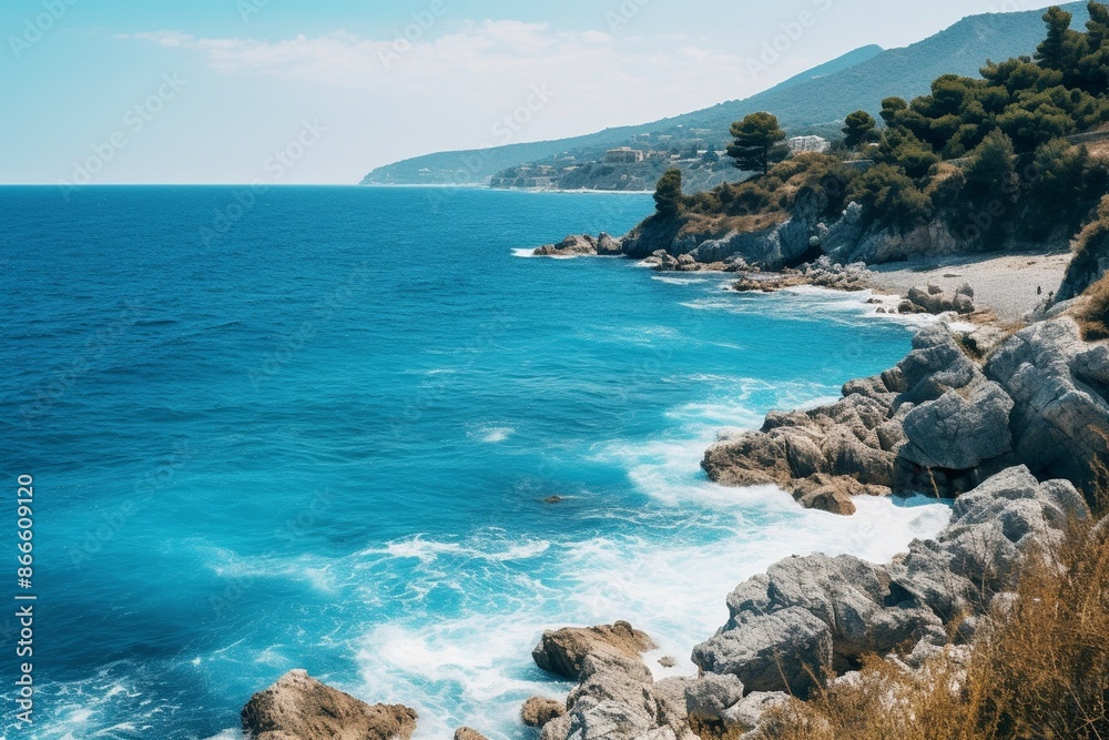 High angle shot of the ocean in different shades of blue in samos, greece High angle shot of the ocean in different shades of blue in samos, greece