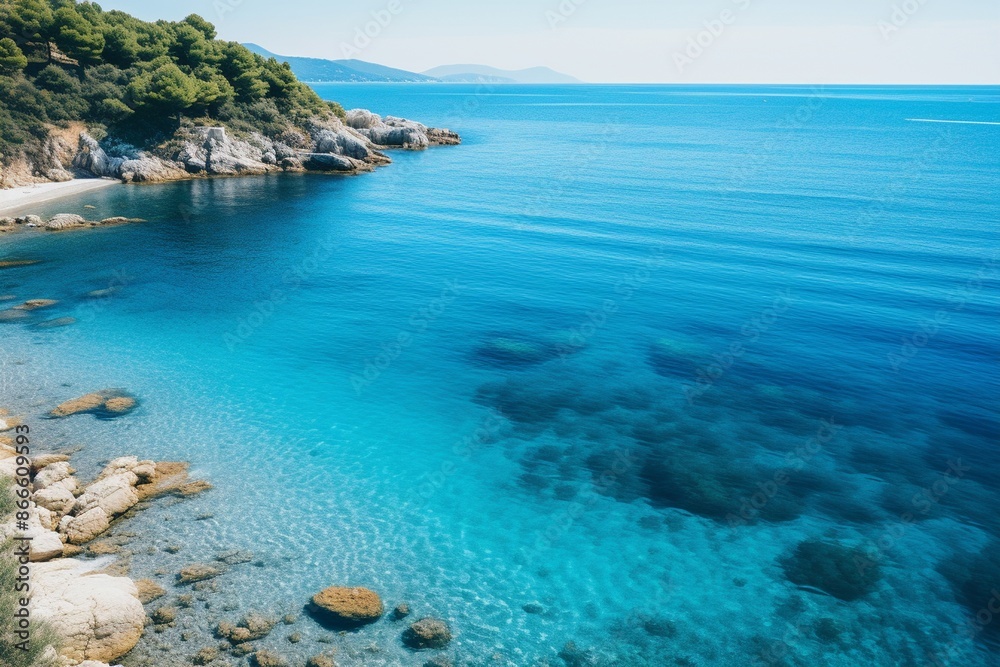 High angle shot of the ocean in different shades of blue in samos, greece High angle shot of the ocean in different shades of blue in samos, greece