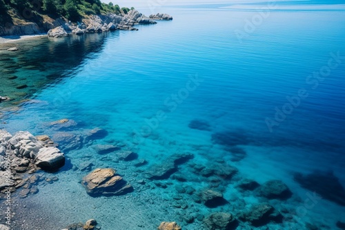 High angle shot of the ocean in different shades of blue in samos, greece photo