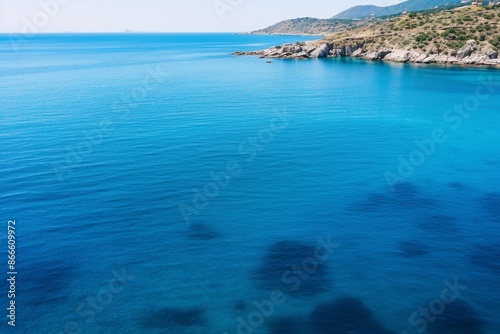 High angle shot of the ocean in different shades of blue in samos, greece photo