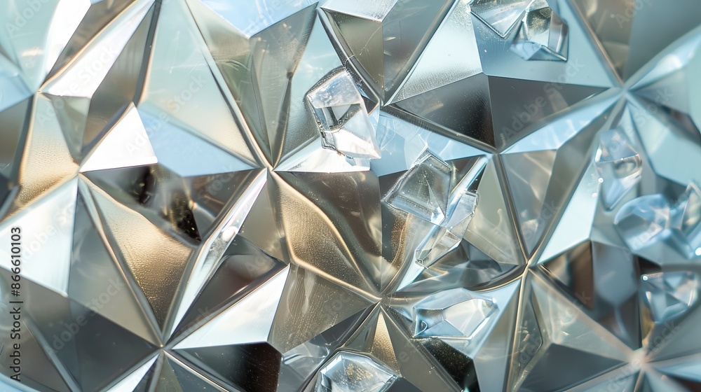 The mirror stands on a glass background with crystals at the bottom, ornamenting and reflecting the walls. Polygonal surface. Close-up. Texture. Abstract background with crystals. The mirror stands on a glass background with crystals at the bottom, ornamenting and reflecting the walls. Polygonal surface. Close-up. Texture. Abstract background with crystals.