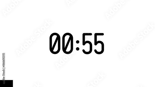 1 Minute Countdown Timer Black Numbers on a white Background