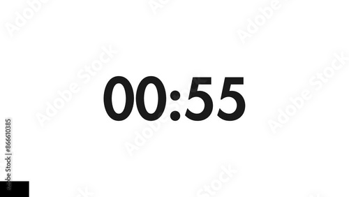 1 Minute Countdown Timer Black Numbers on a white Background