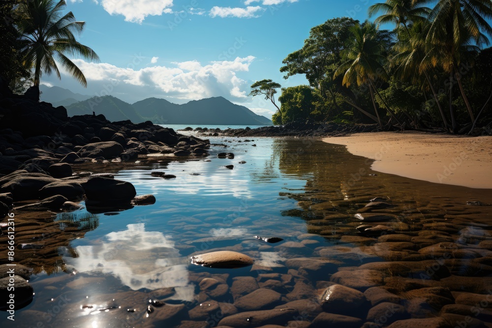Fototapeta premium Port Douglas, Australia, Cape Tribulation National Park, with isolated beaches., generative IA