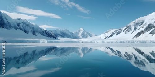 Wallpaper Mural Reflective mountain landscape with glaciers melting into a lake. Concept Mountain Landscapes, Glaciers, Reflective Waters, Environmental Issues, Nature Photography Torontodigital.ca
