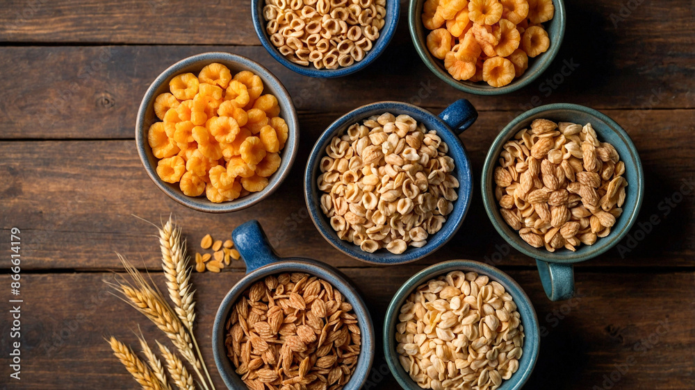 Breakfast Bliss: A Rustic Display of Colorful Cereals Breakfast Bliss: A Rustic Display of Colorful Cereals