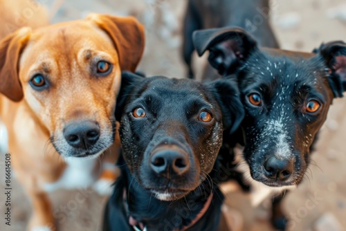 Three dogs are hoping for a treat from a pet sitter photo