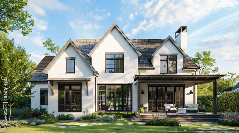 Canada Modern House with Garden. Architecture Exterior with Windows. Residential Building (one family). Real Estate. Suburban Residence. Canada Modern House with Garden. Architecture Exterior with Windows. Residential Building (one family). Real Estate. Suburban Residence.