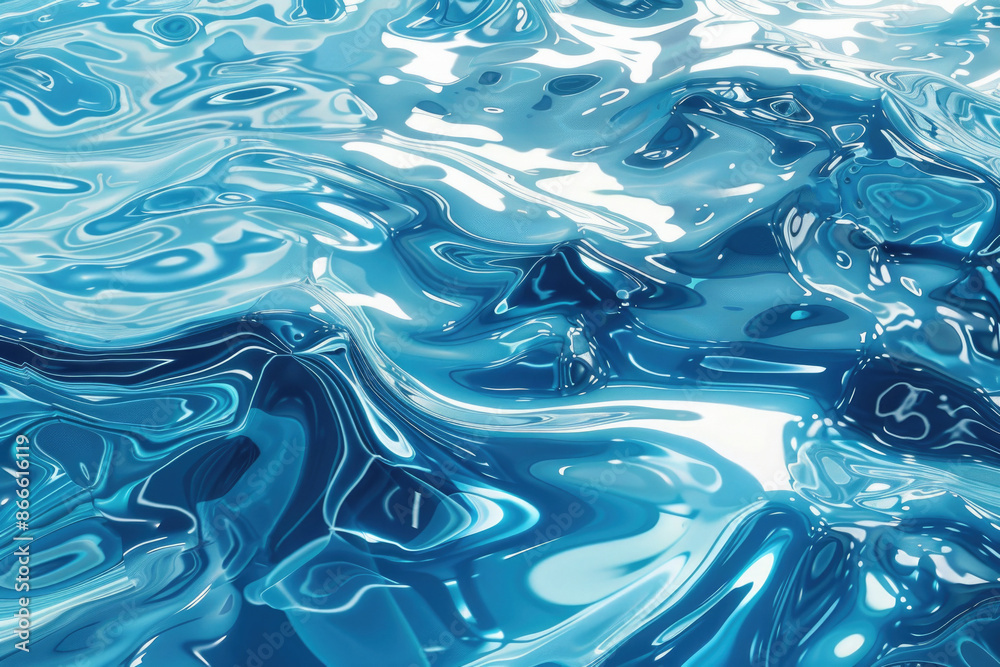 The image showcases a close-up view of a blue water surface, exhibiting intricate ripples and textures. The light catches the surface, creating shimmering reflections that enhance depth and vibrancy The image showcases a close-up view of a blue water surface, exhibiting intricate ripples and textures. The light catches the surface, creating shimmering reflections that enhance depth and vibrancy