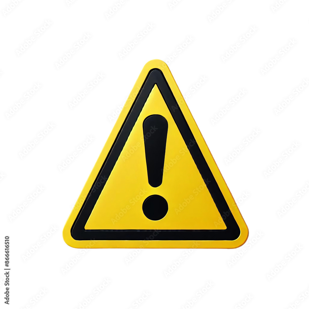 A simple yellow warning sign in the shape of a triangle, with a bold black exclamation mark in the center, on a transparent background A simple yellow warning sign in the shape of a triangle, with a bold black exclamation mark in the center, on a transparent background