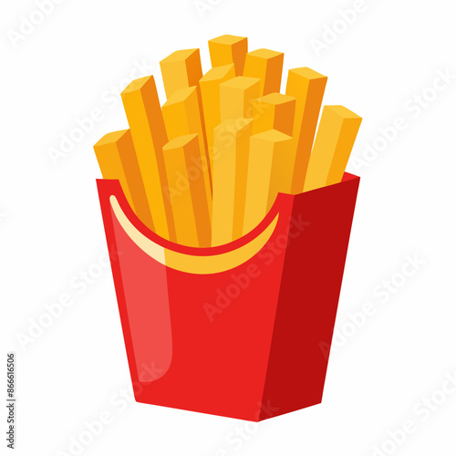 Red bucket with French fries on white background, like a still life photo