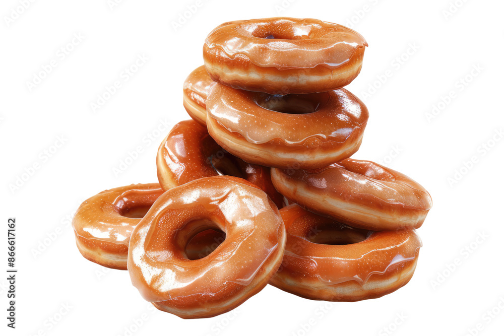Pile of glazed donuts isolated on transparent background