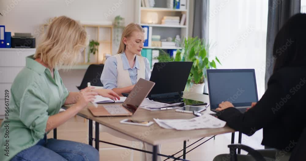 Female Coworkers Working in Office Female Coworkers Working in Office
