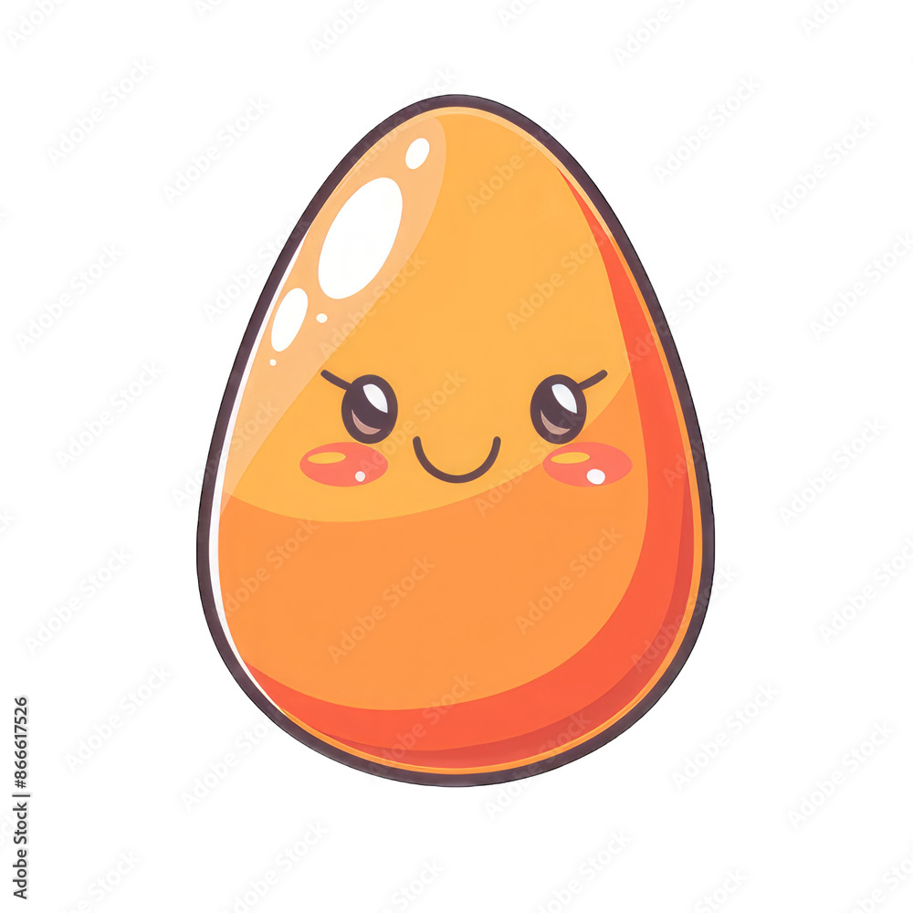 Fototapeta premium Cute cartoon orange blob character with a smiling face and rosy cheeks, isolated on a white background.